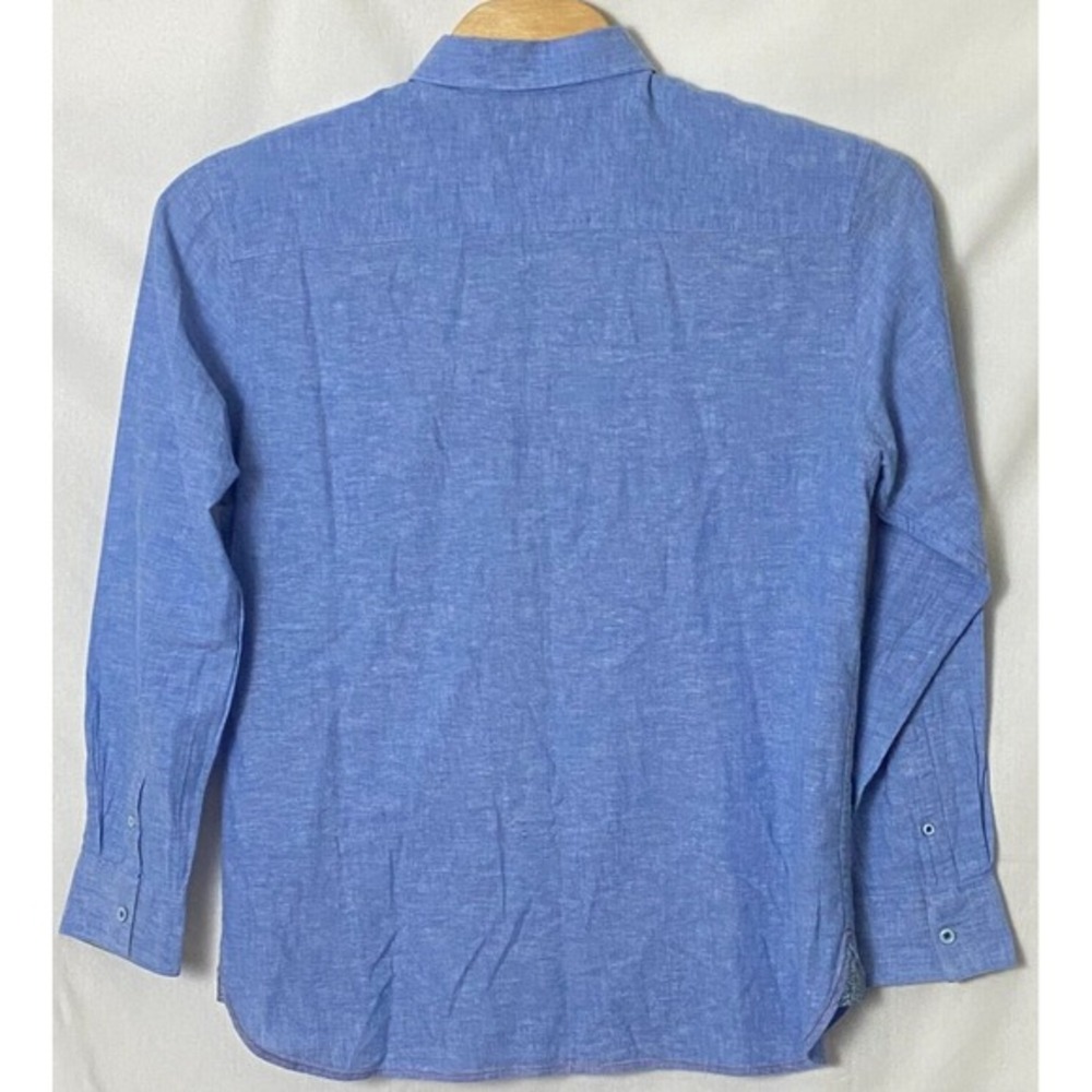 Age of Wisdom Mens XL Blue Long Sleeve Flip Cuffs Linen Cotton Shirt - Picture 2 of 7